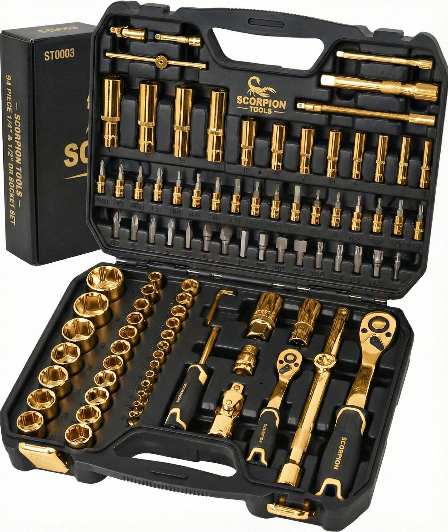 ST0003 - 94pc 1/4 and 1/2in Dr Socket Set