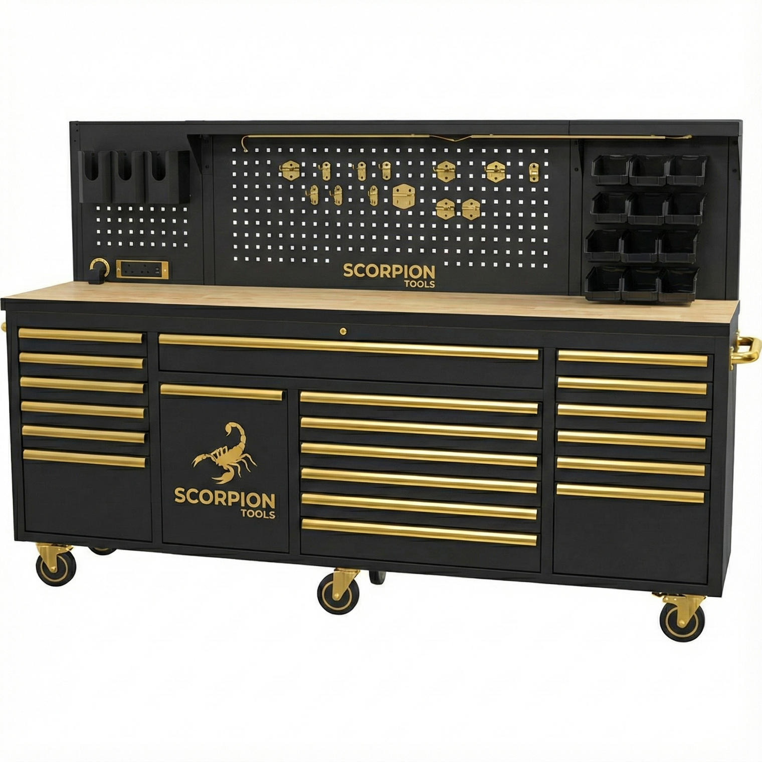 ST0002 - 84in 20 Drawer Mobile Workbench with Wooden Worktop & Back Board System