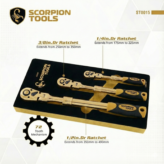 ST0015 - 3pc Extending Ratchet with Swivel Head Set